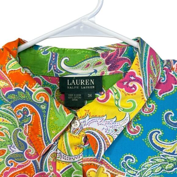 3x xxxl Lauren Ralph Lauren Multi Color Paisley Pattern Button Down Shirt cotton - Picture 2 of 16